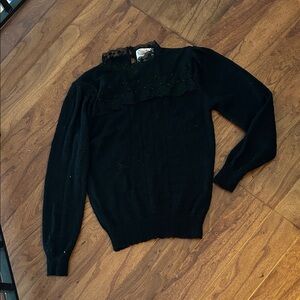 Currants by Jeri-Jo Vintage Black Knit Lace Sweater Size Small